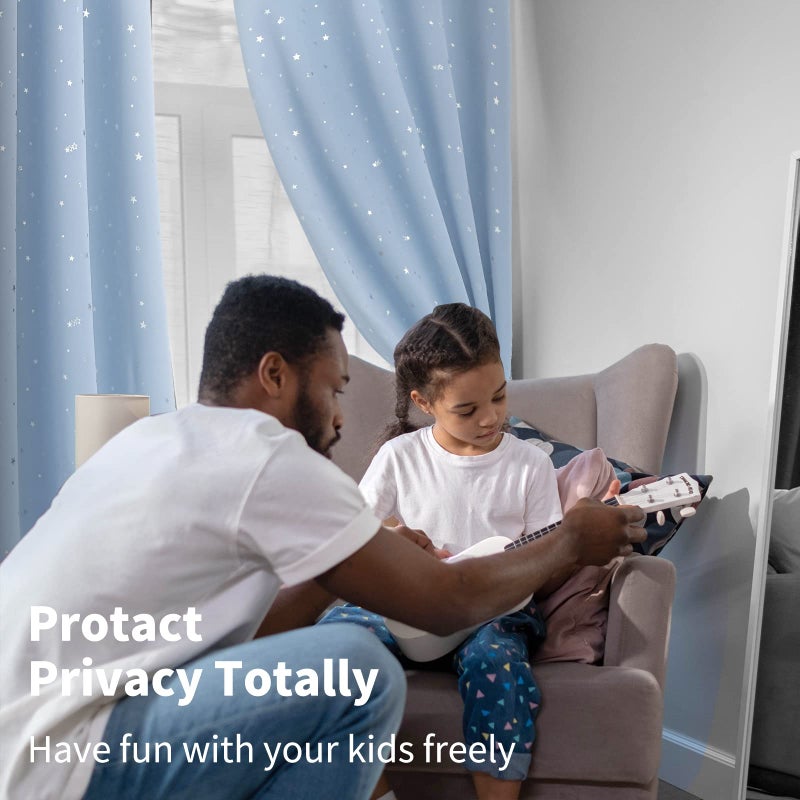 BGment Bgress Star Room Stretains Darkening Room for Kids Bedroom - Grommet Silver Silver Star Print Startains for Living Room مجموعة من لوحين باللون الأزرق 42 × 63 بوصة - Image 3