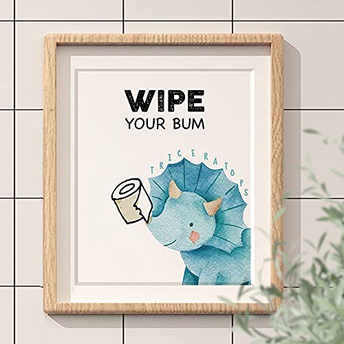 FALJIOK Funny Dinosaur Bathroom Decor, Fun Gag Brush Flush Wipe Wash Wall Art Prints Decorations for Nursery Bathroom, Dinosaur Posters for Son Daughter Set of 4(8" x 10") Unframed - Image 3