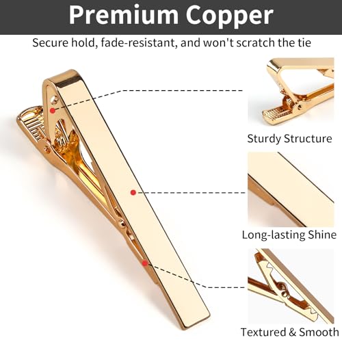MOWPOG 6 Pcs Tie Clips for Men, 6 Classic Colors Shiny & Glossy Tie Bar, Ideal for Father, Husband, Boyfriend, Business, Wedding, Tie Pins with Gift Box - Image 3