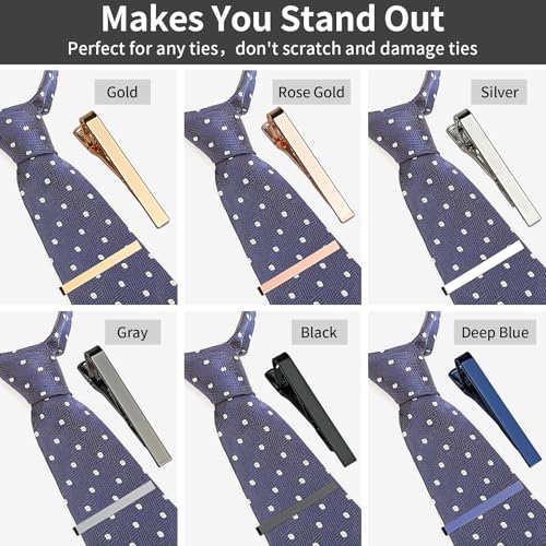 MOWPOG 6 Pcs Tie Clips for Men, 6 Classic Colors Shiny & Glossy Tie Bar, Ideal for Father, Husband, Boyfriend, Business, Wedding, Tie Pins with Gift Box - Image 5