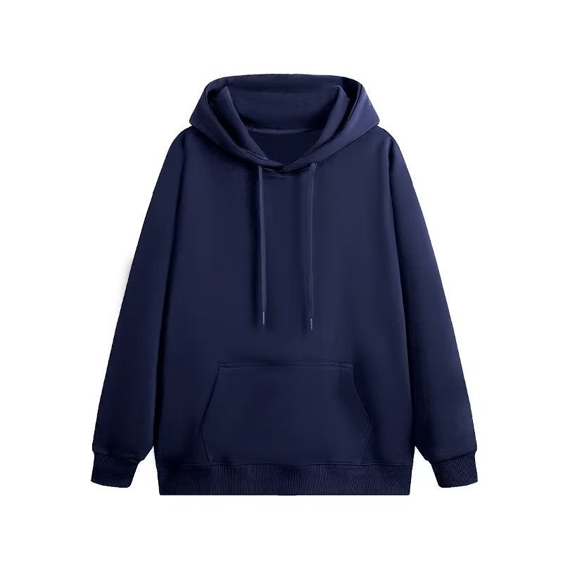 Solid Color Hooded fleece-lined Sweat Boys Trendy Brand Hong Kong Style Loose Casual All-match Top to Print LOGO navy blue