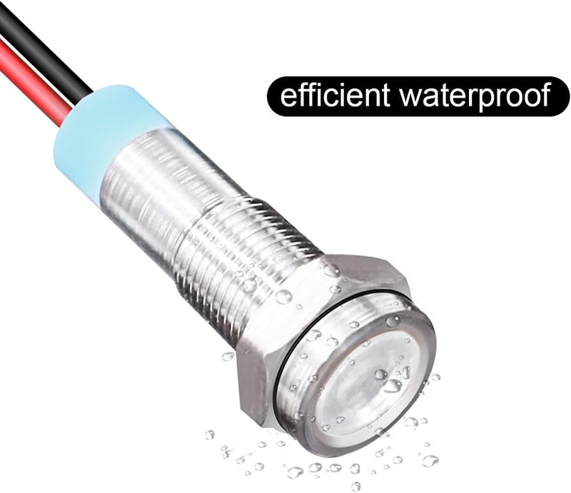 Gebildet 10pcs 6mm 1/4" AC/DC 12-24V LED Metal Indicator Light Pilot Dash Directional with Wire Waterproof Signal Lamp(White) - Image 3