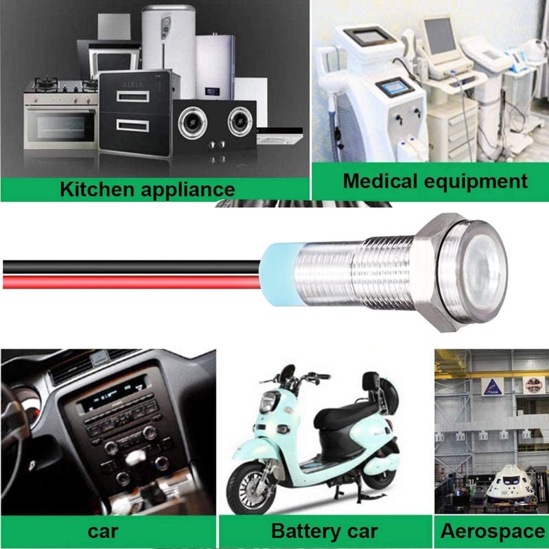 Gebildet 10pcs 6mm 1/4" AC/DC 12-24V LED Metal Indicator Light Pilot Dash Directional with Wire Waterproof Signal Lamp(White) - Image 4