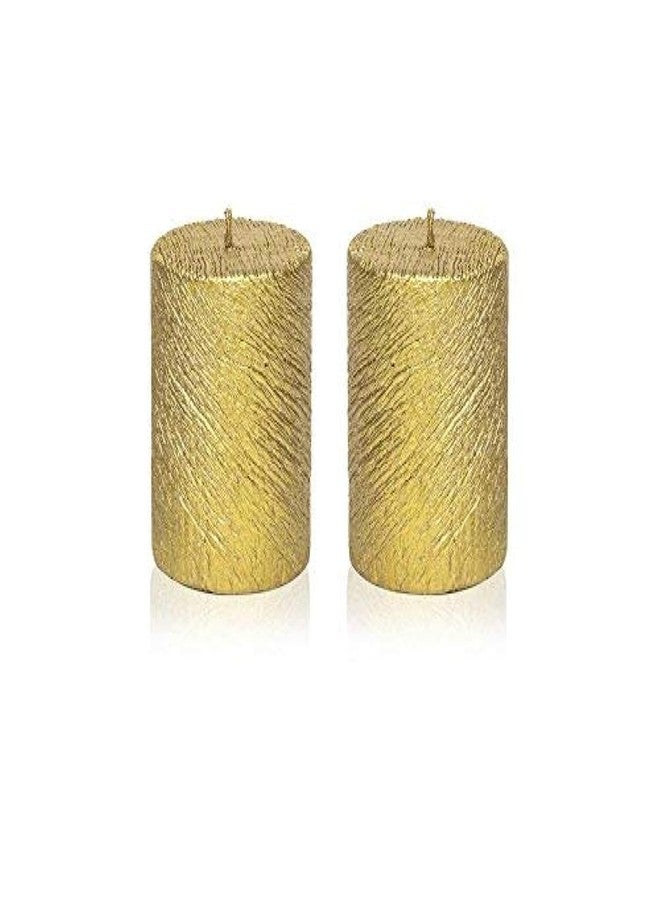 Maxime Candles شموع ماكسيم الشمعية المزخرفة (10.5 سم × 8.5 سم × 5.5 سم، ذهبية، مجموعة من قطعتين، MR173/ذهبي) - Image 1