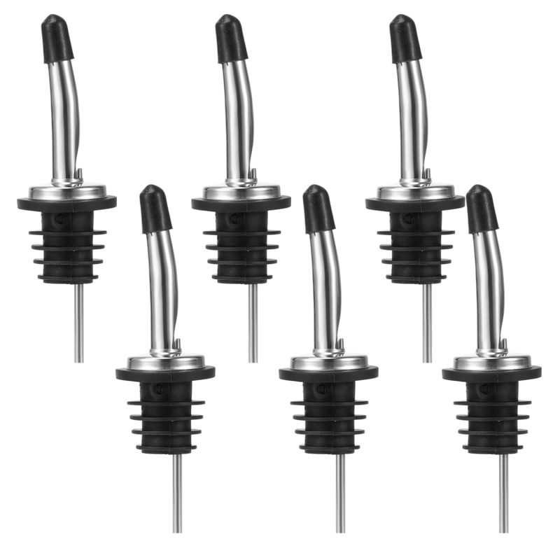 Stainless Liquor Pourers 6 Pack 4.53 Inch - Leakage-Proof Fit for Standard Bottles Bar Pour Spouts - Vented Free Flow Pourers for Bartenders - Image 1
