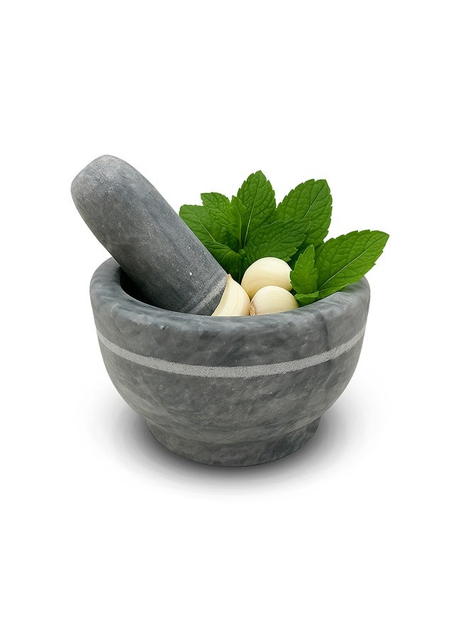 LION Natural Marble Mortar & Pestle – 170 ml (0.75 Cups), 1.15 kg, Heavy Stone Grinder for Spices, Garlic & Herbs, Compact & Non-Porous Crusher Bowl - Image 1