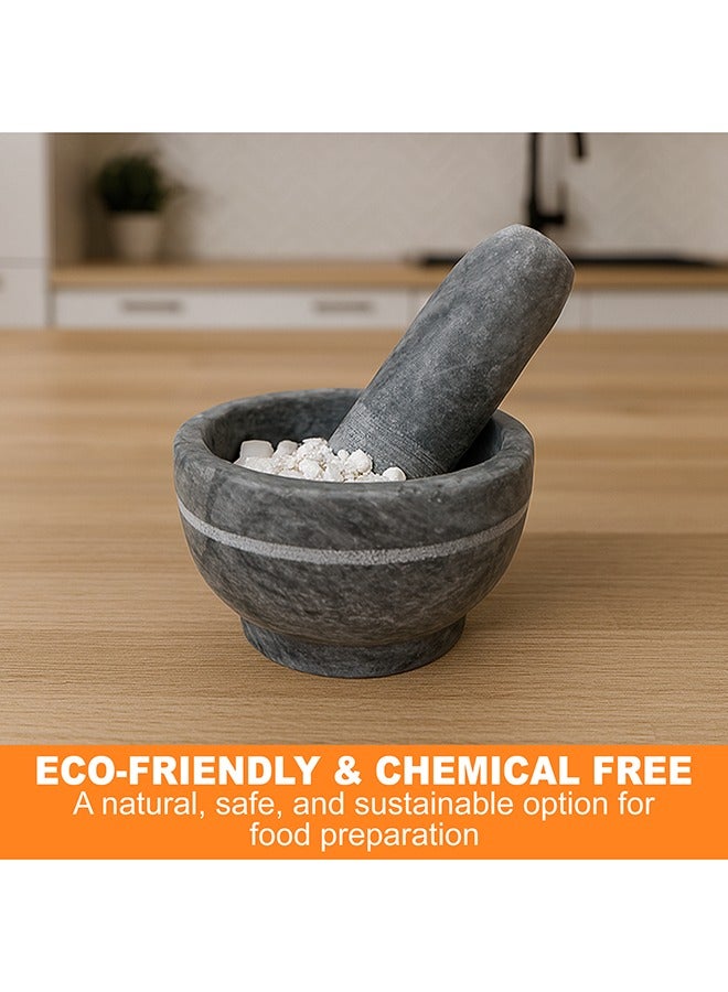 LION Natural Marble Mortar & Pestle – 170 ml (0.75 Cups), 1.15 kg, Heavy Stone Grinder for Spices, Garlic & Herbs, Compact & Non-Porous Crusher Bowl - Image 3