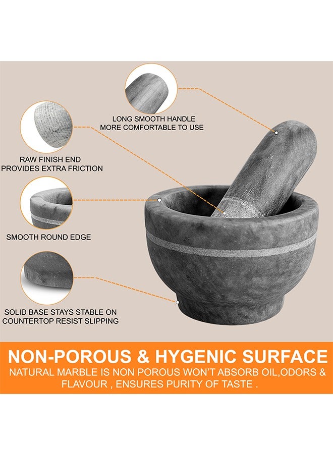 LION Natural Marble Mortar & Pestle – 170 ml (0.75 Cups), 1.15 kg, Heavy Stone Grinder for Spices, Garlic & Herbs, Compact & Non-Porous Crusher Bowl - Image 4