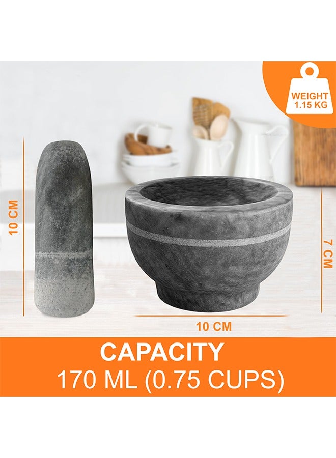 LION Natural Marble Mortar & Pestle – 170 ml (0.75 Cups), 1.15 kg, Heavy Stone Grinder for Spices, Garlic & Herbs, Compact & Non-Porous Crusher Bowl - Image 5