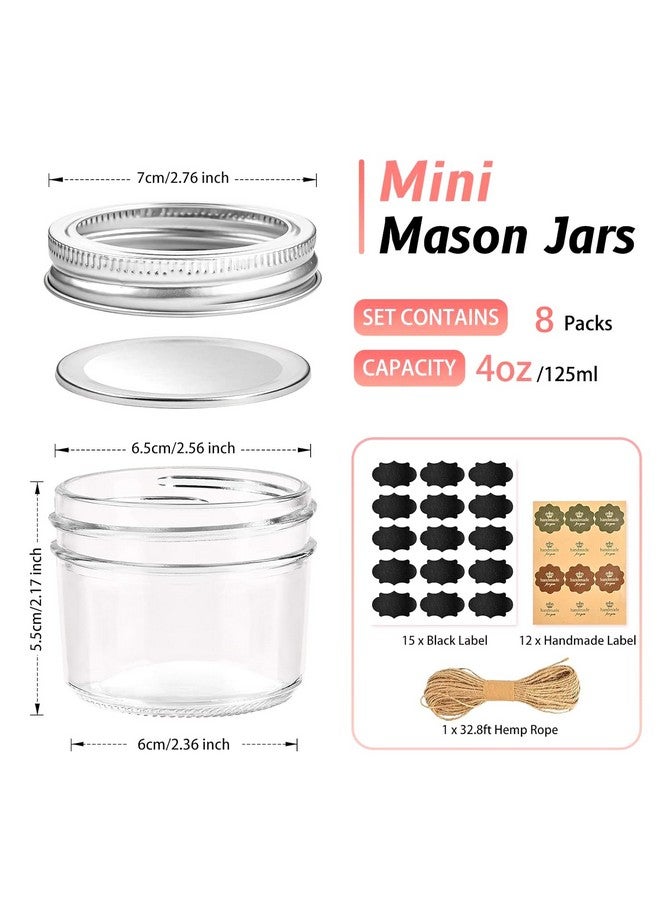 TUZAZO Small Mason Jars 8 Pack, 4 oz Mini Glass Mason Jars with Lids and Labels, Small Glass Canning Jars for Jelly Spice Herbs Honey Jam Storage - Image 2