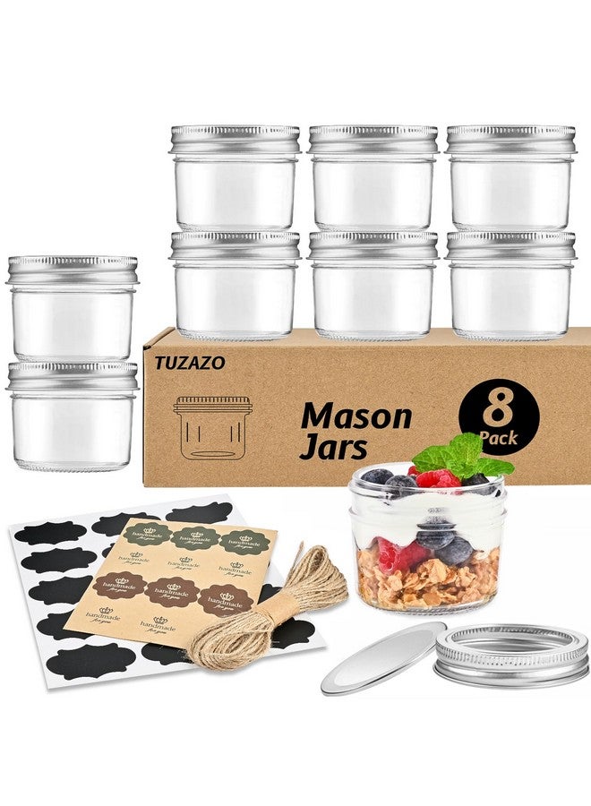 TUZAZO Small Mason Jars 8 Pack, 4 oz Mini Glass Mason Jars with Lids and Labels, Small Glass Canning Jars for Jelly Spice Herbs Honey Jam Storage - Image 1