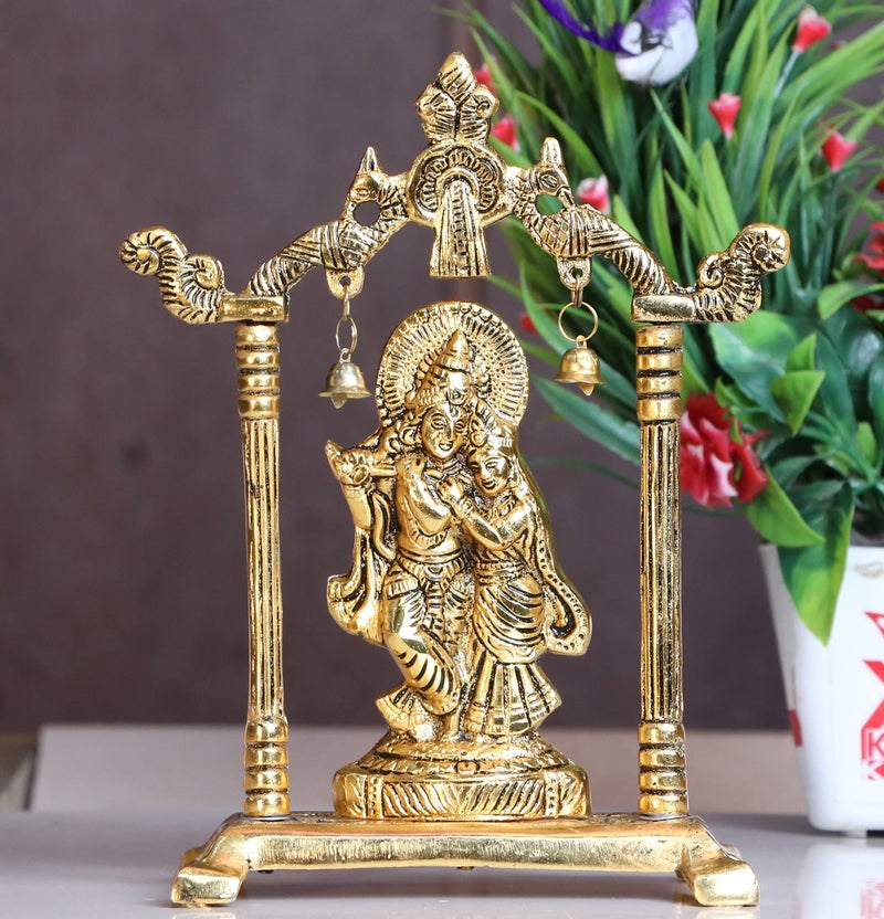 KridayKraft Metal Radha Krishna Statue Gold Plated Decor Your Home,Office & Radha Krishna Murti Idol Showpiece Figurines,Religious Krishna Idol Gift Article... - Image 1