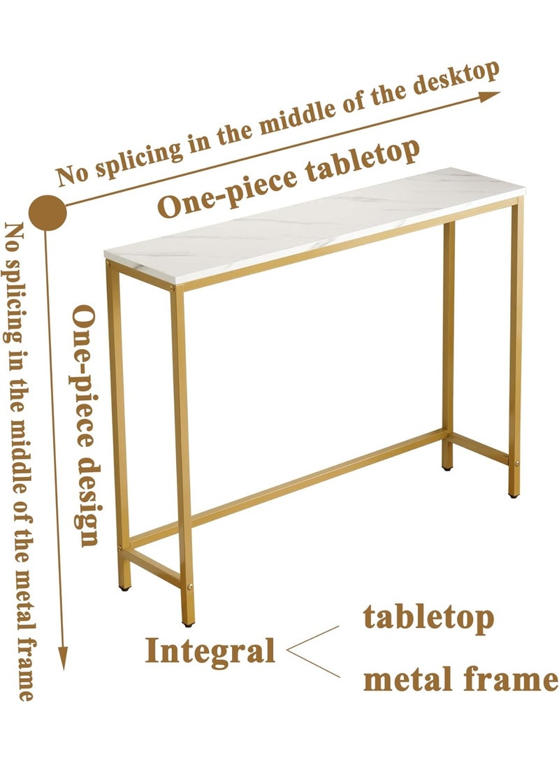 طاولة مدخل عصرية  – سطح ماربل صناعي MDF مع إطار معدني ذهبي، طاولة كونسول للمداخل والمساحات الضيقة، طاولة عرض مستطيلة – أبيض ماربل - Image 4