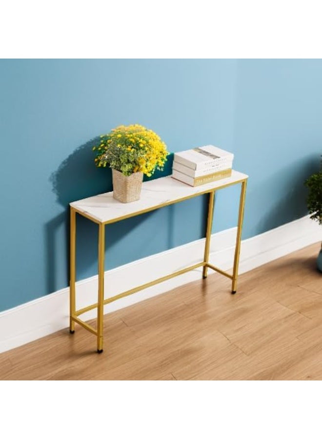 طاولة مدخل عصرية  – سطح ماربل صناعي MDF مع إطار معدني ذهبي، طاولة كونسول للمداخل والمساحات الضيقة، طاولة عرض مستطيلة – أبيض ماربل - Image 3