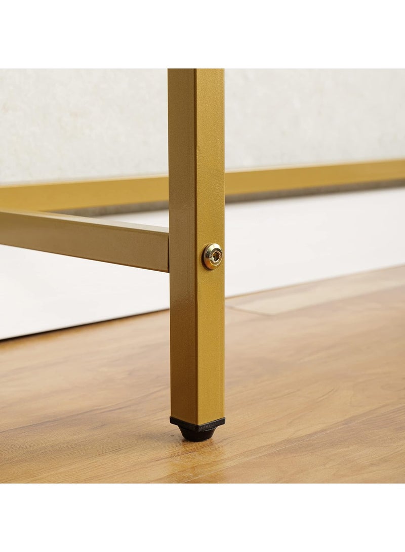 طاولة مدخل عصرية  – سطح ماربل صناعي MDF مع إطار معدني ذهبي، طاولة كونسول للمداخل والمساحات الضيقة، طاولة عرض مستطيلة – أبيض ماربل - Image 2