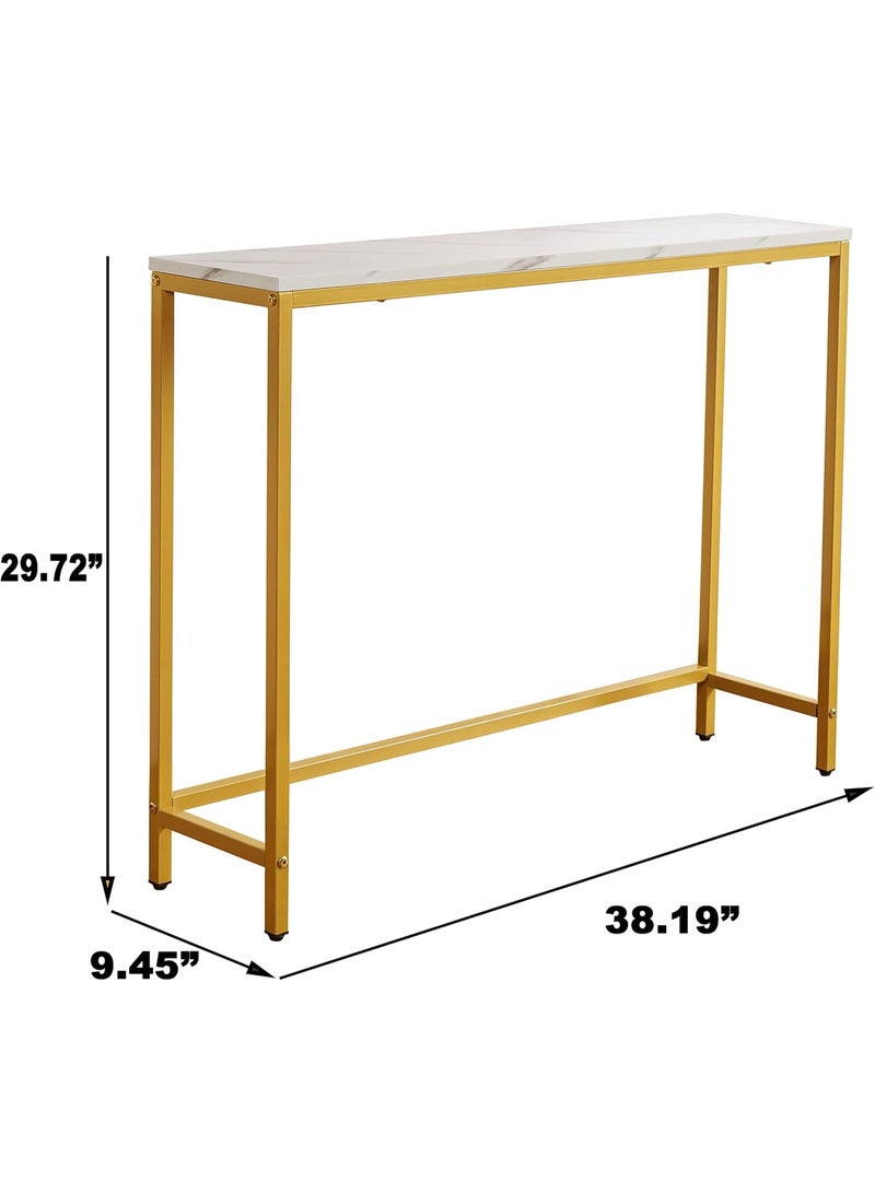 طاولة مدخل عصرية  – سطح ماربل صناعي MDF مع إطار معدني ذهبي، طاولة كونسول للمداخل والمساحات الضيقة، طاولة عرض مستطيلة – أبيض ماربل - Image 5