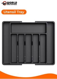 Eworld Large Capacity Expandable Silverware Drawer Organizer, BPA-Free Utensil Tray for Kitchen, Adjustable Flatware and Cutlery Holder for Spoons, Forks and Knives, Sleek Black Design  - Image 1