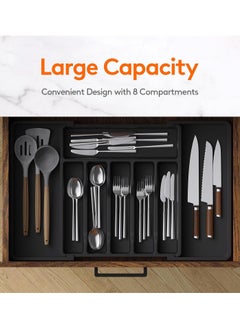 Eworld Large Capacity Expandable Silverware Drawer Organizer, BPA-Free Utensil Tray for Kitchen, Adjustable Flatware and Cutlery Holder for Spoons, Forks and Knives, Sleek Black Design  - Image 4
