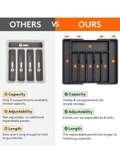Eworld Large Capacity Expandable Silverware Drawer Organizer, BPA-Free Utensil Tray for Kitchen, Adjustable Flatware and Cutlery Holder for Spoons, Forks and Knives, Sleek Black Design  - Image 3