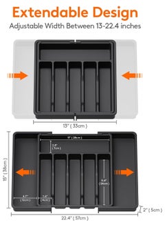 Eworld Large Capacity Expandable Silverware Drawer Organizer, BPA-Free Utensil Tray for Kitchen, Adjustable Flatware and Cutlery Holder for Spoons, Forks and Knives, Sleek Black Design  - Image 2