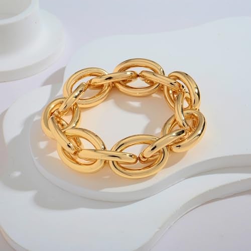 WOWORAMA Chunky Link Bracelet for Women Elastic Stretch Link Chain Bracelets Thick Chunky Chain Bracelet Adjustable Bold Statement Bracelets - Image 3