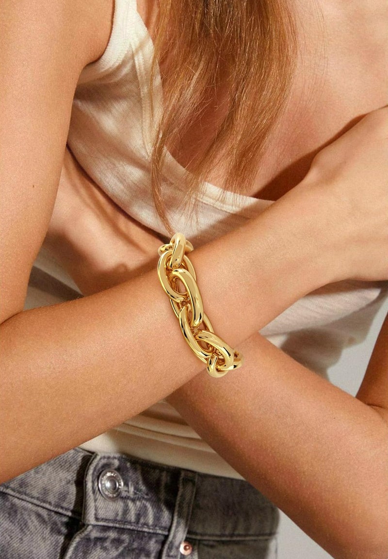 WOWORAMA Chunky Link Bracelet for Women Elastic Stretch Link Chain Bracelets Thick Chunky Chain Bracelet Adjustable Bold Statement Bracelets - Image 5