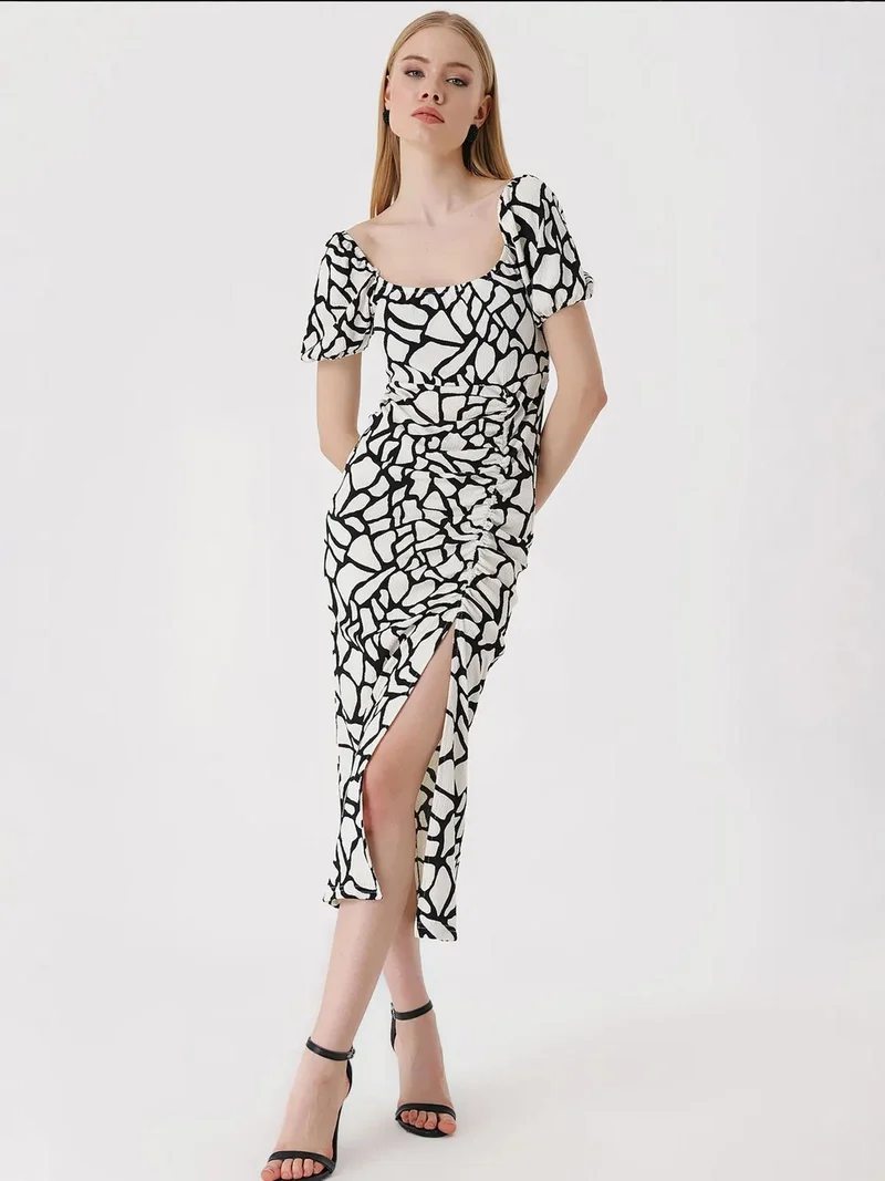 BIG DART BDART Textured Midi Knit Dress with Square Collar