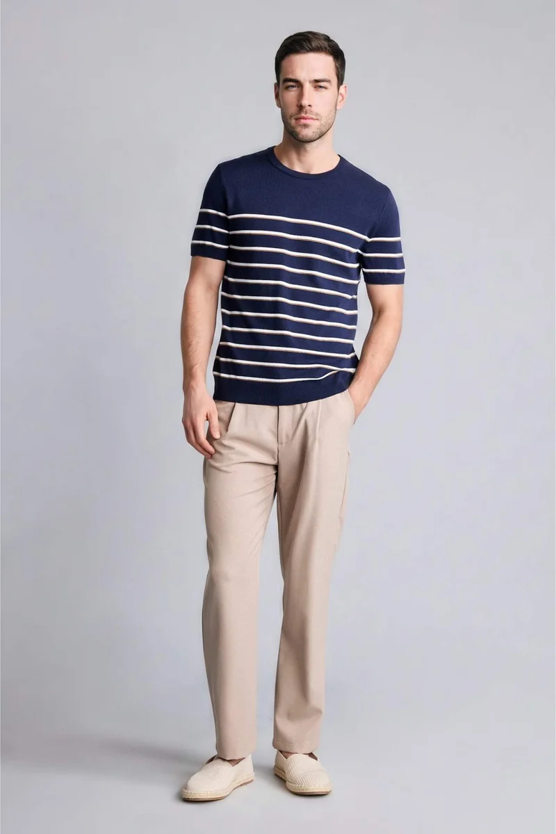 DeFacto Standard Fit Crew Neck Striped Short Sleeve T-Shirt