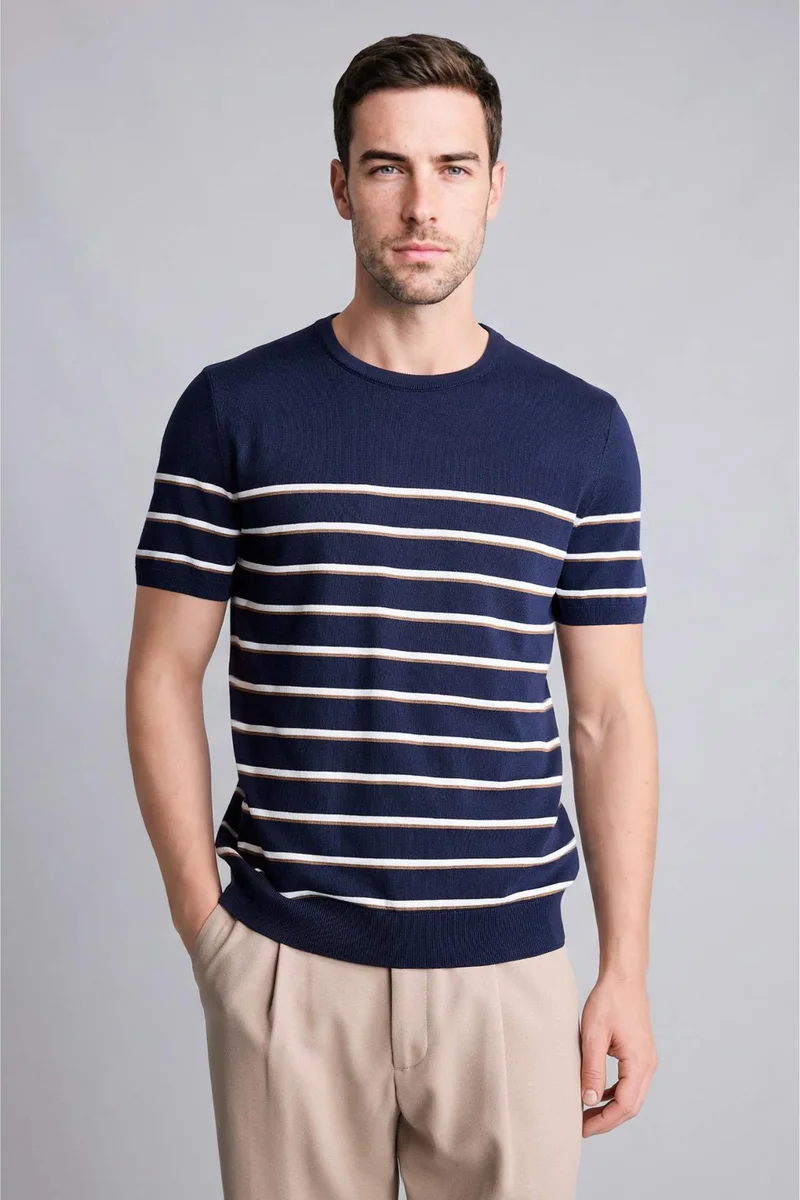 DeFacto Standard Fit Crew Neck Striped Short Sleeve T-Shirt