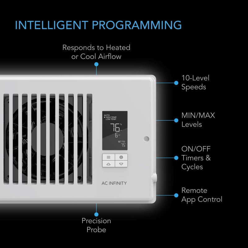 AC Infinity AIRTAP T4 White, Register Booster Fan for 4â€ x 10â€ Register Holes, Improves Heating & Cooling Vents, Quiet 10-Speeds, Bluetooth App Control Data Alerts. ONLY FITS 4â€ x 10â€ Duct Openings - Image 3