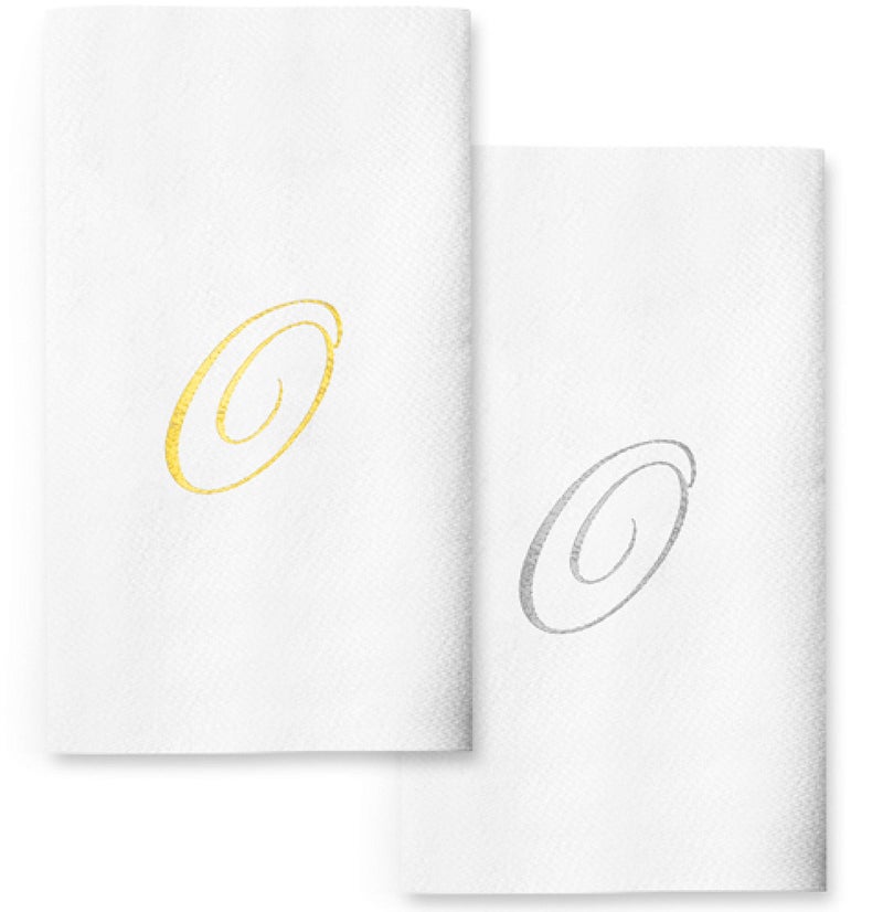 AH AMERICAN HOMESTEA AH AMERICAN HOMESTEAD Disposable Hand Towels for Bathroom - Guest Bathroom Essentials -Bathroom Paper Towels - Monogrammed Disposable Napkins - Wedding Napkins in Paper Towel Tray (Silver  O) - Image 1