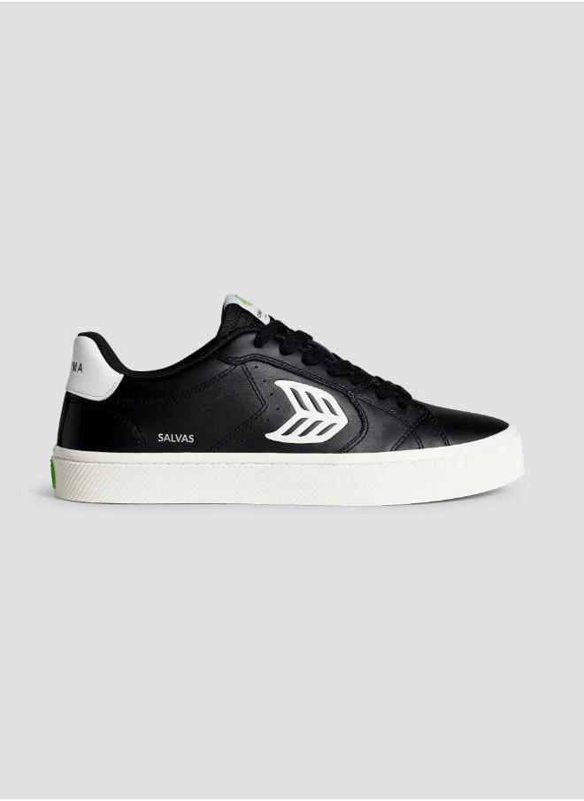 كاريوما SALVAS Black Leather Off-White Logo Sneaker