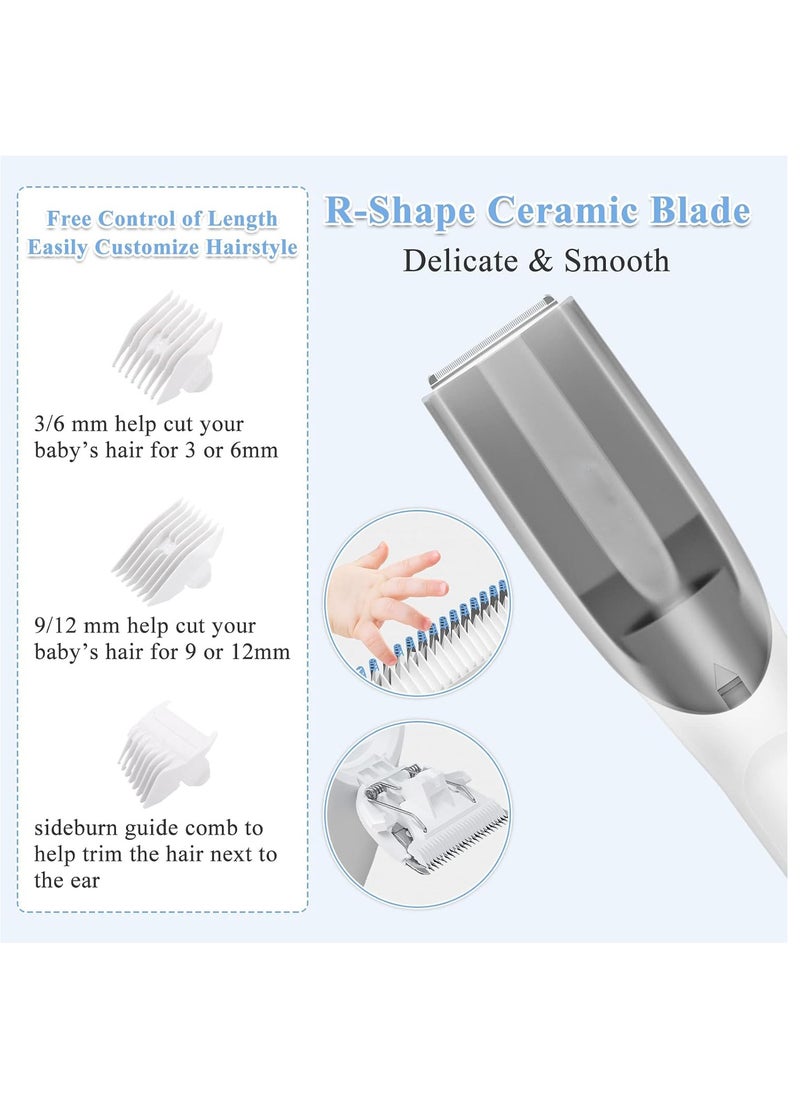 شو وو ماكينة قص شعر الأطفال الصامتة المقاومة للماء IPX 7 لاسلكية قابلة لإعادة الشحن عبر USB، ماكينة تشذيب شعر الأطفال بالمكنسة الكهربائية للأطفال مع 3 أمشاط إرشادية، وشاح حلاقة  - Image 3