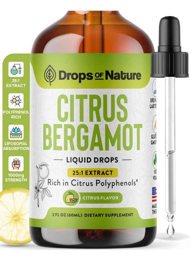 Drops of Nature مستخلص البرغموت الحمضي 25:1 قطرات سائلة - نباتي، خالي من الغلوتين - قابل للمقارنة مع مكمل ريسفيراترول و بيربرين - 1000 ملغ مكمل برغموت لصحة القلب ودعم الأيض (حمضيات، 60 مل) - Image 1