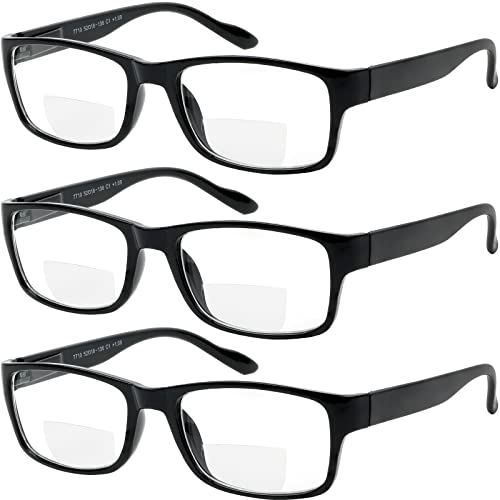 Yogo Vision Bifocal Reading Glasses for Men and Women Rectangle MultiFocal Readers with Spring Hinges Retro Design Black 1.5 - Image 1