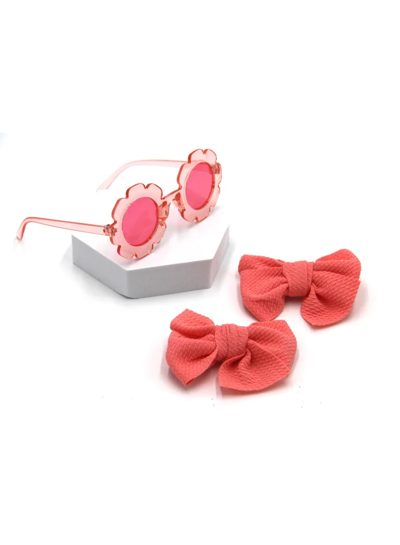 D'Daniela Dana Glasses and Bow Barrette Clip Set For Babies and Girls - Pomelo Pink