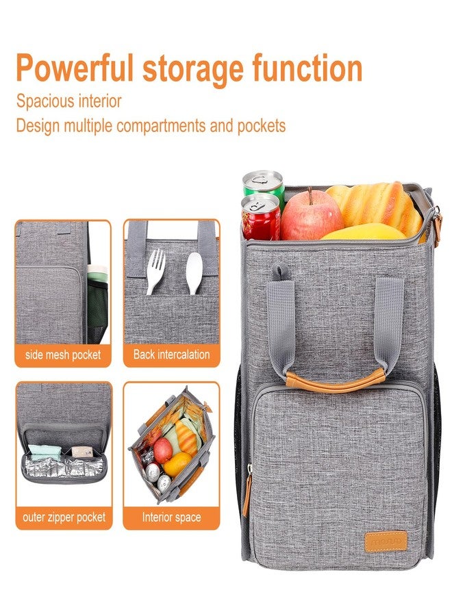 موسيسو حقيبة غداء موسيسو، صندوق غداء معزول للرجال والنساء، حقيبة تبريد كبيرة السعة، قابلة لإعادة الاستخدام ومقاومة للتسرب مع جيب أمامي مرتفع وحزام كتف، مناسبة للمكتب والعمل والسفر والنزهات والشاطئ، رمادي - Image 3