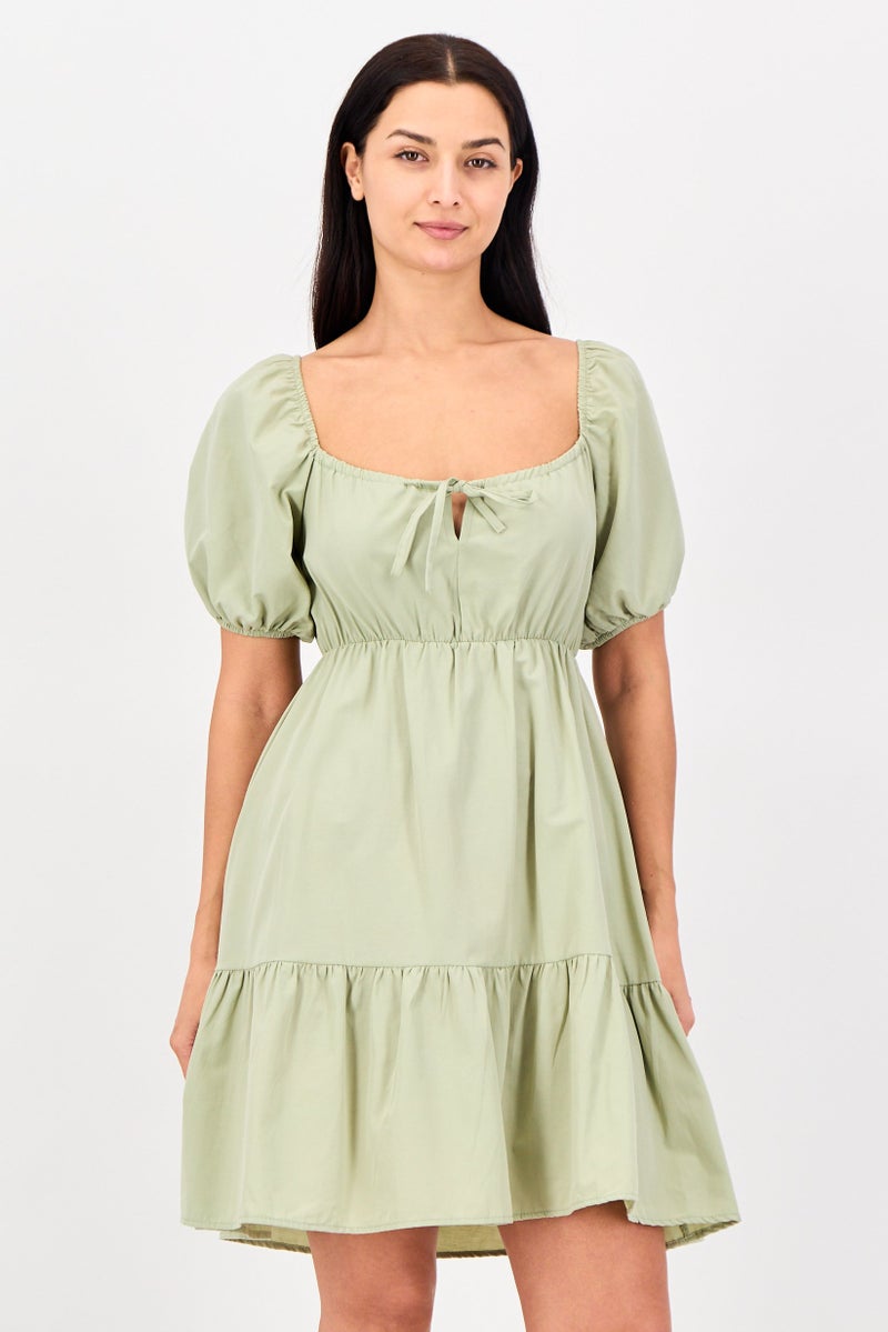 BIG DART Women Solid Mini Dress, Sage Green - Image 1