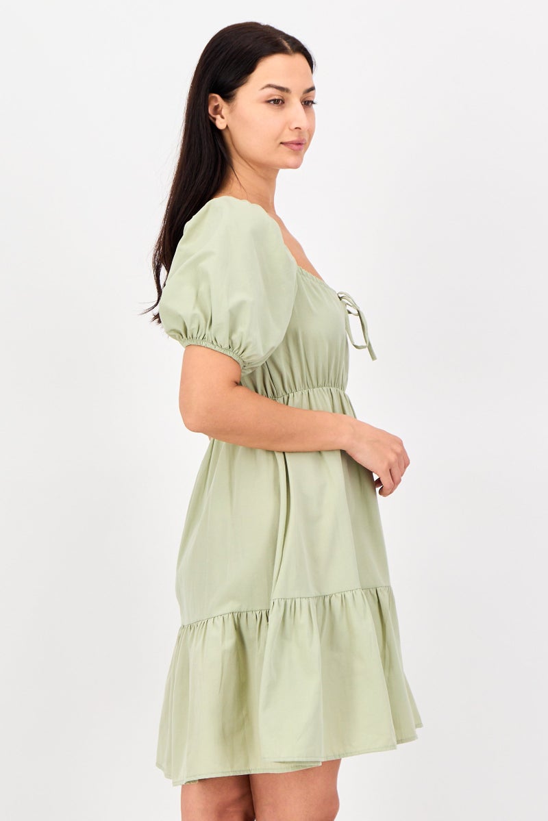 BIG DART Women Solid Mini Dress, Sage Green - Image 2