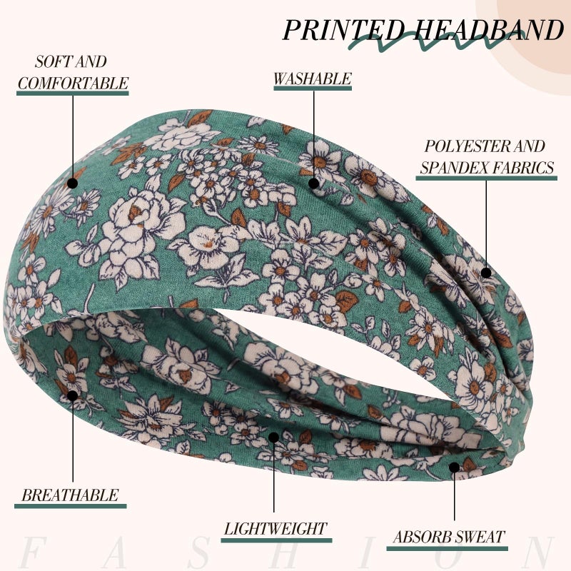 obeoby Boho Style Headbands for Women, 8 Pack Non Slip Headbands Fashion Hippie Clothes for Mom Grandmother Gift Wide Hairband Hair Wrap - Image 3