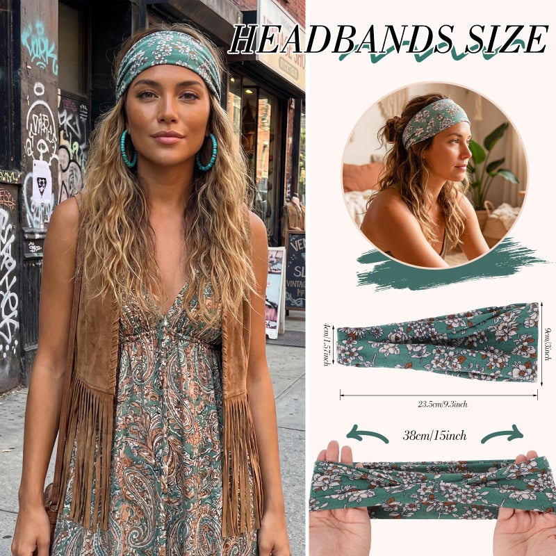 obeoby Boho Style Headbands for Women, 8 Pack Non Slip Headbands Fashion Hippie Clothes for Mom Grandmother Gift Wide Hairband Hair Wrap - Image 2