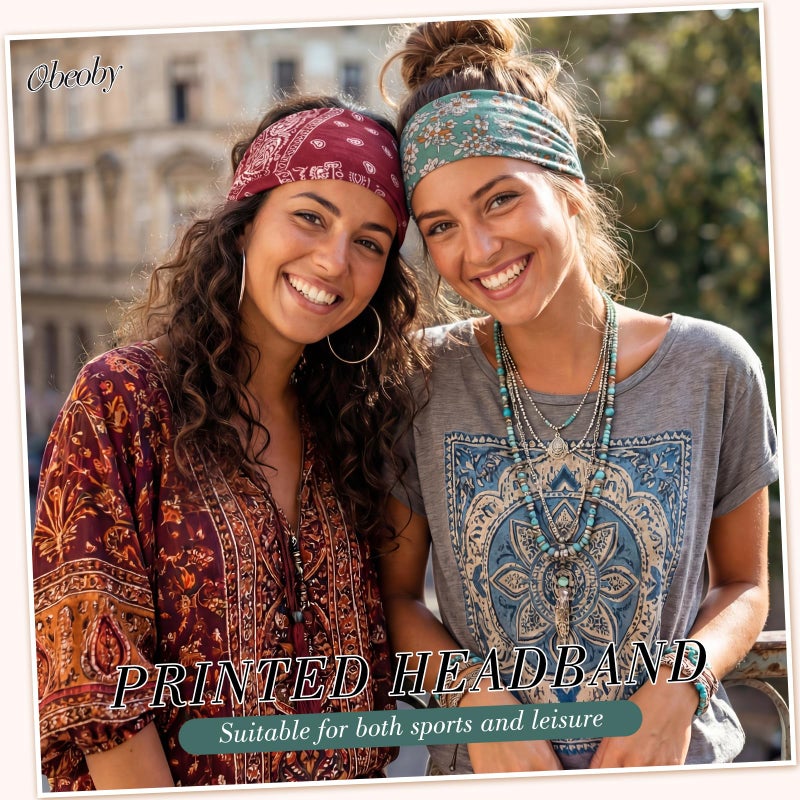 obeoby Boho Style Headbands for Women, 8 Pack Non Slip Headbands Fashion Hippie Clothes for Mom Grandmother Gift Wide Hairband Hair Wrap - Image 5
