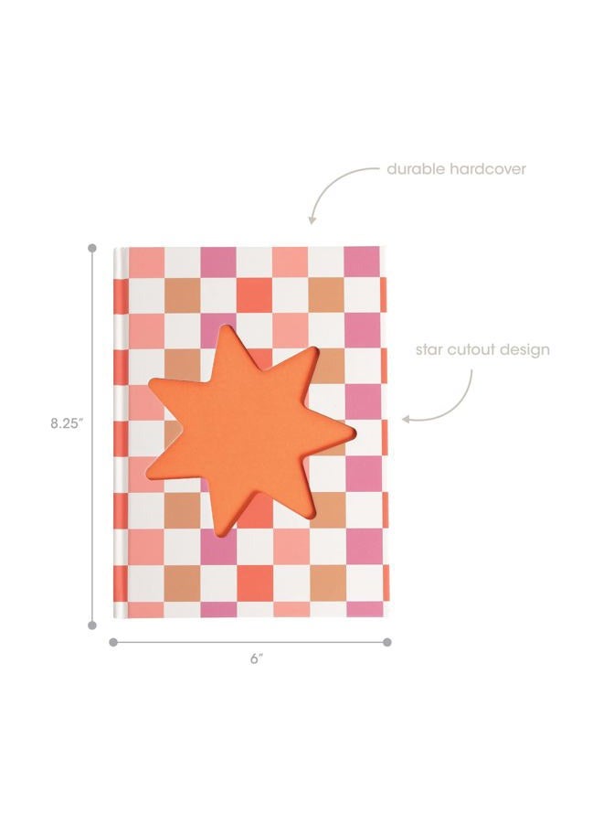 pearhead Checkered Star Pink & Orange Cutout Hardcover Notebook – 6x8.25 Chic Grid Journal, 200 Pages for Bullet Journaling & Planning - Image 2