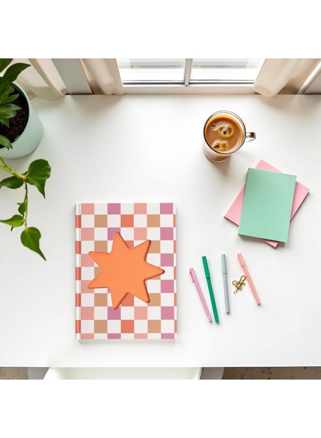 pearhead Checkered Star Pink & Orange Cutout Hardcover Notebook – 6x8.25 Chic Grid Journal, 200 Pages for Bullet Journaling & Planning - Image 5