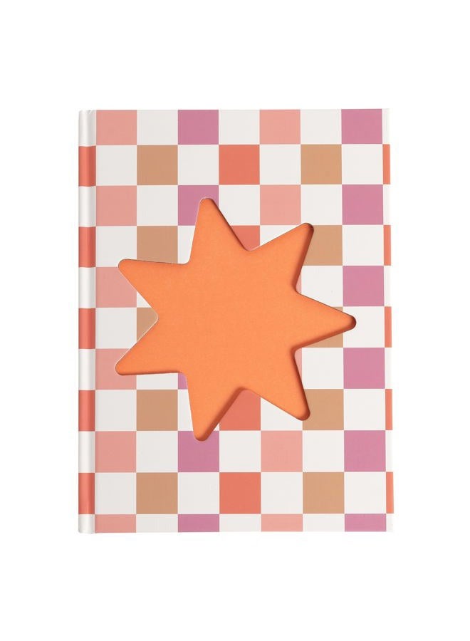 pearhead Checkered Star Pink & Orange Cutout Hardcover Notebook – 6x8.25 Chic Grid Journal, 200 Pages for Bullet Journaling & Planning - Image 1