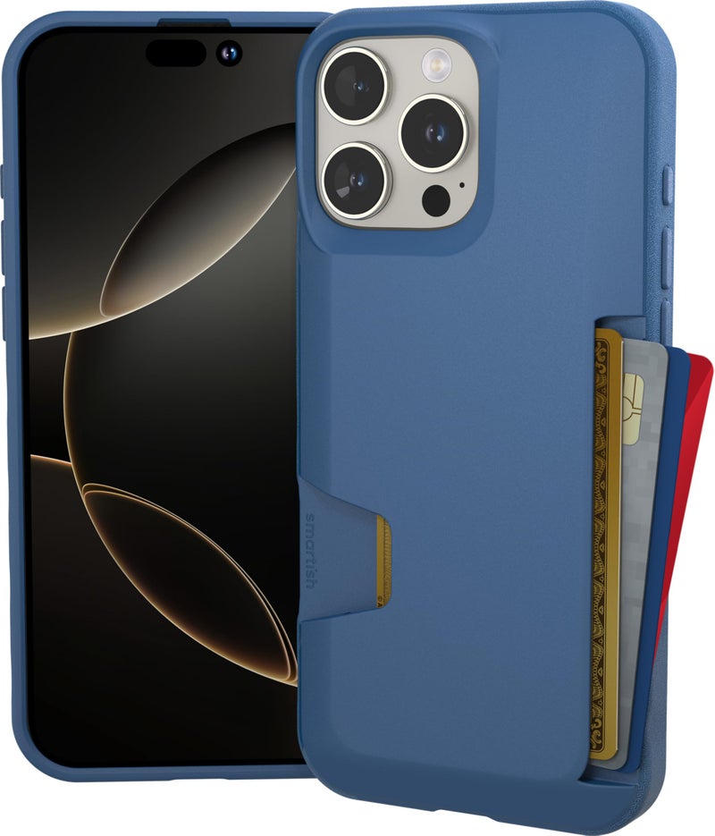 Smartish® iPhone 16 Pro Max Wallet Case - Wallet Slayer Vol. 1 [Slim+Protective] Credit Card Holder - Drop Tested Hidden Flip Card Slot Cover Compatible w/Apple iPhone 16 Pro Max - Blues on The Green - Image 1