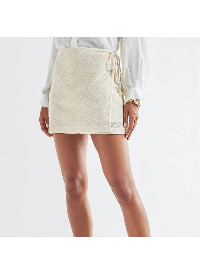 FAV Chevron Knit Textured Mini Wrap Skirt with Tie-Up Detail