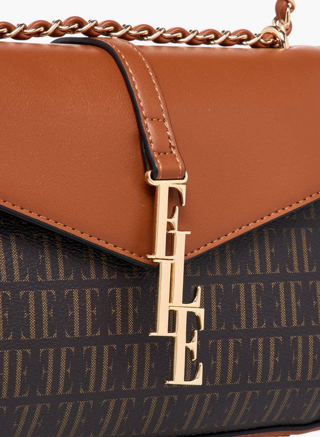 ELLE Monogram Print Crossbody Bag with Chain Strap - Image 5