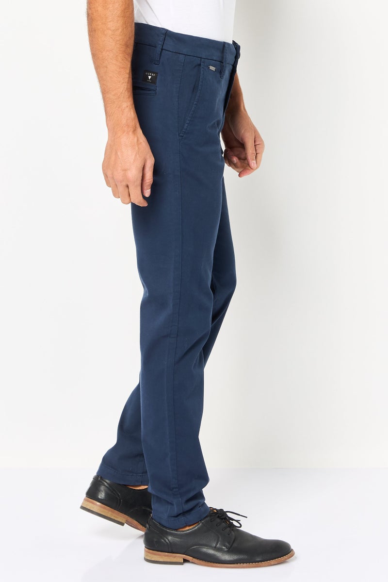 GUESS Men Slim Fit Solid Chino Pants, Navy - Image 3