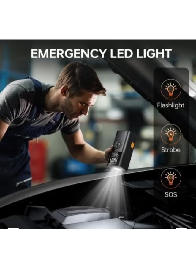 جهاز تشغيل بطارية السيارة 4000 أمبير مع باور باك 6 في 1، ضاغط هواء لاسلكي 150 PSI لتضخيم وفض إطارات السيارات، مع مصباح LED - Image 2